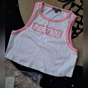 Dolls Kill Besties NWT Pink and White Crop Top! Graffiti Font Cropped WifeBeater